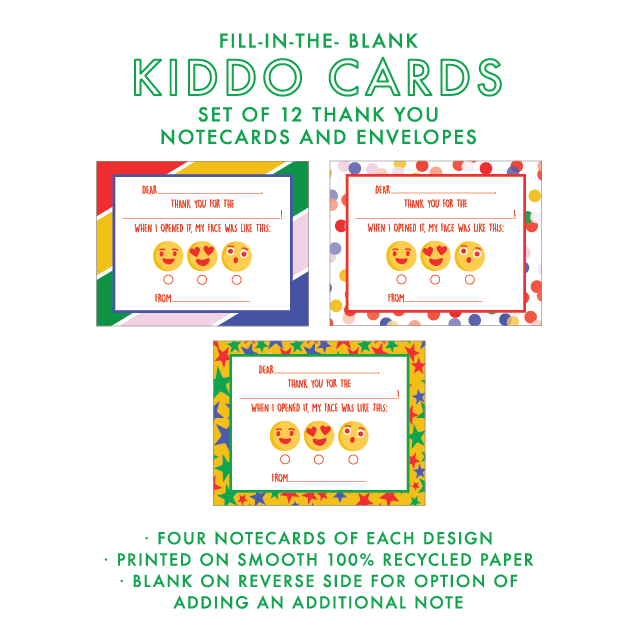 PRIMARY KIDDO CARDS: Set of 12 Fill-in-the-Blank Thank You Notes