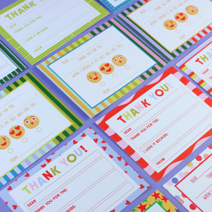 LINEWORK KIDDO CARDS: Set of 12 Fill-in-the-Blank Thank You Notes