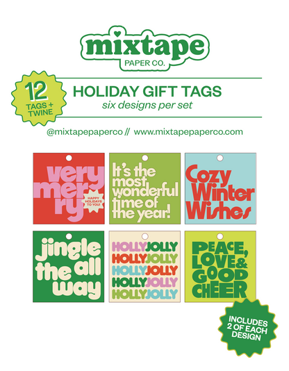 FUNKY HOLIDAY GIFT TAG SET // 12 tags + twine
