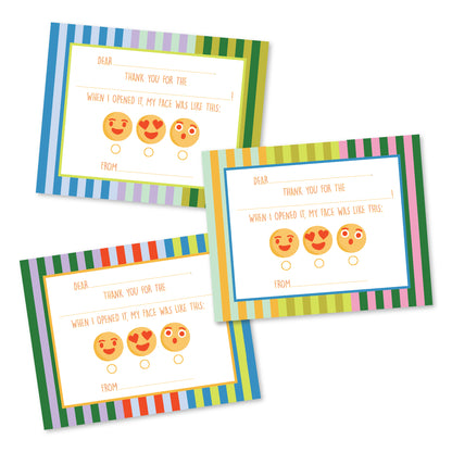 BOLD STRIPE KIDDO CARDS: Set of 12 Fill-in-the-Blank Thank You Notes
