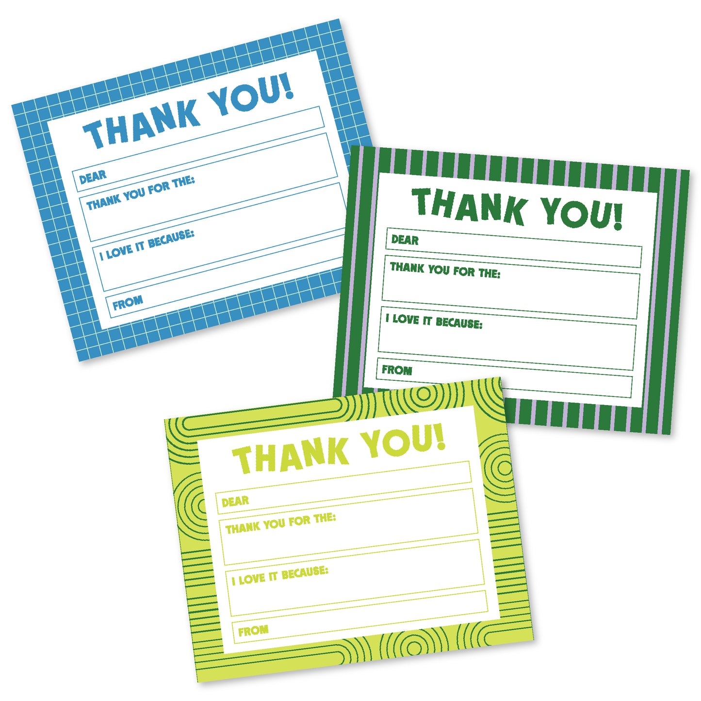 LINEWORK KIDDO CARDS: Set of 12 Fill-in-the-Blank Thank You Notes