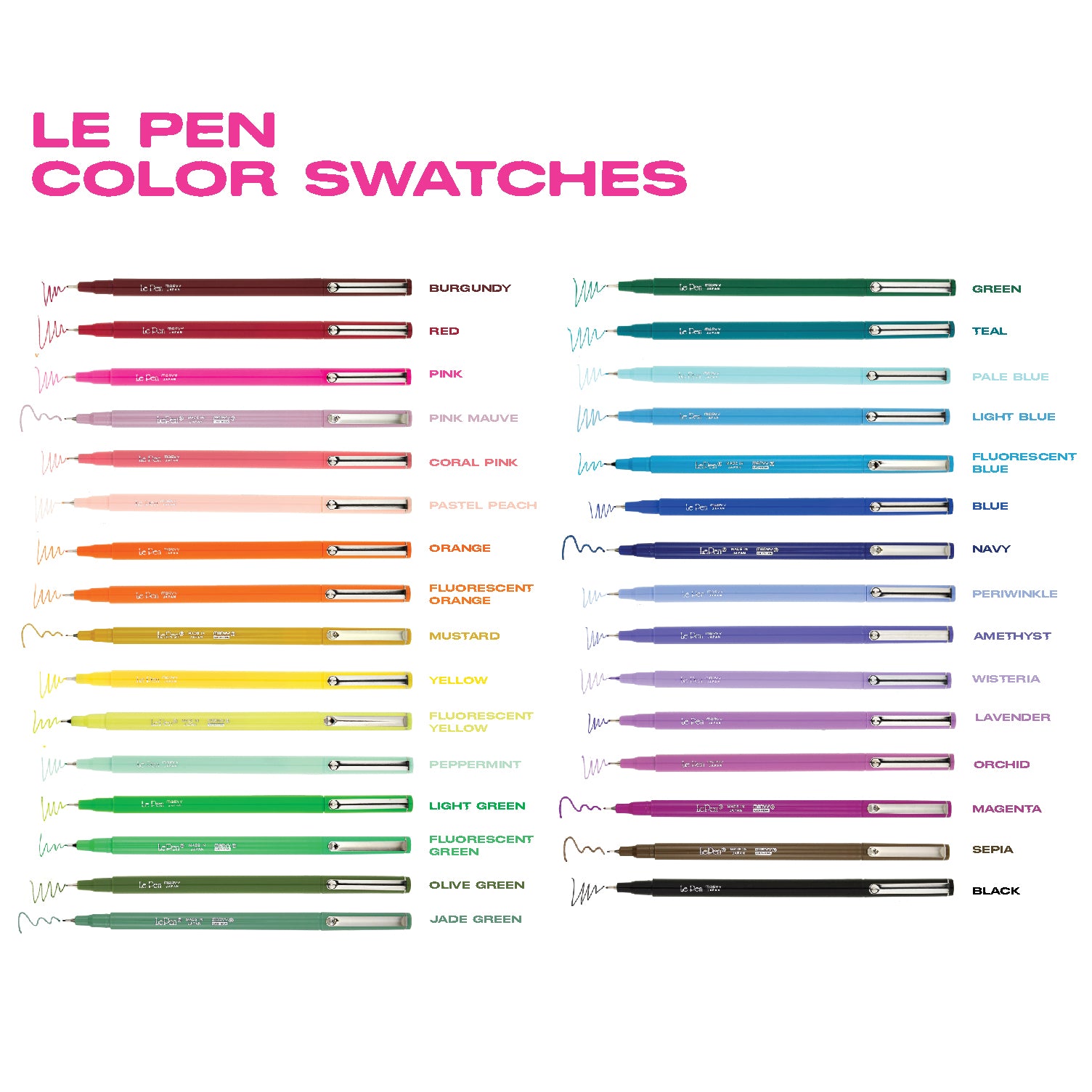 Lepen® Micro-Fine Point Pen, Basic, 10 Colors